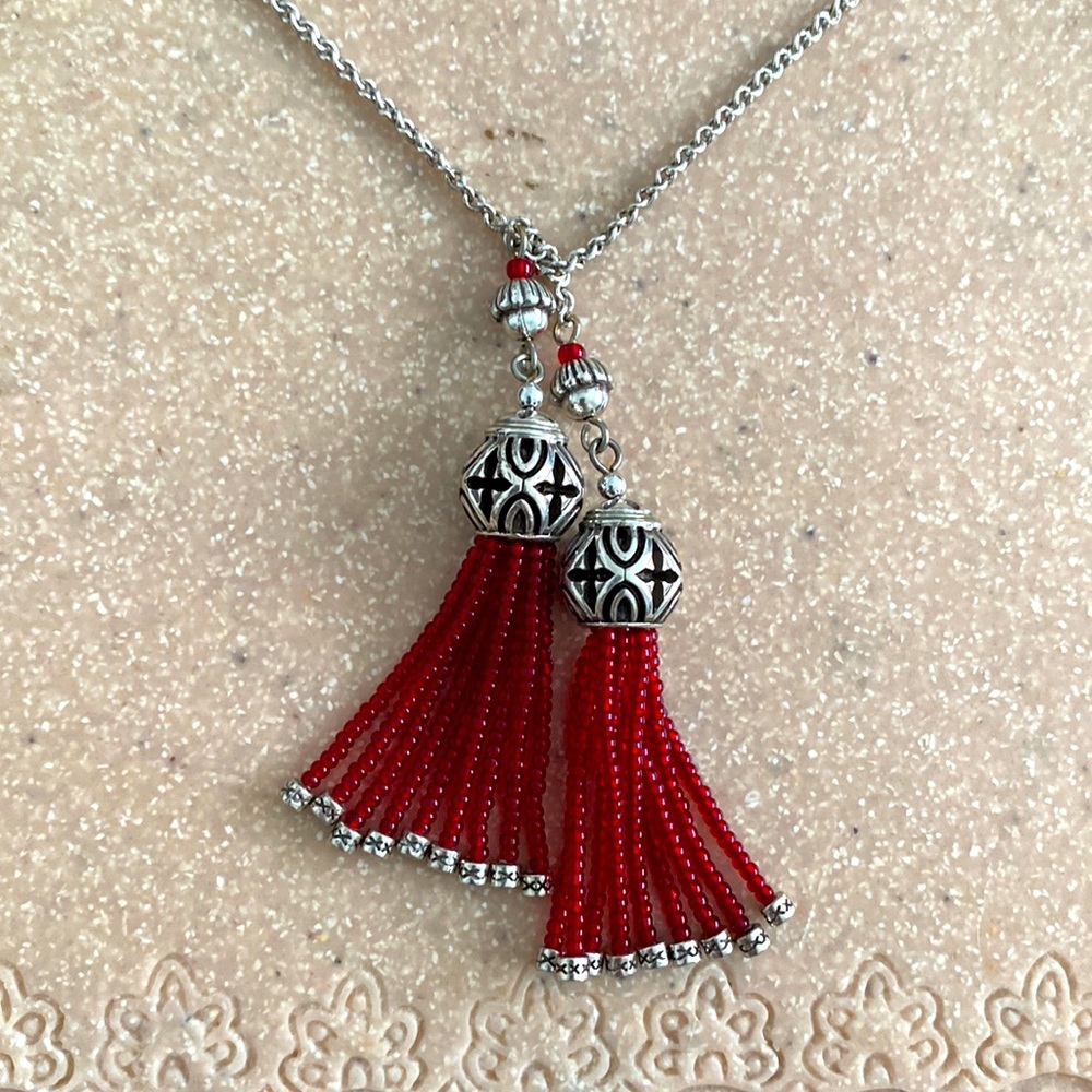 Brighton Red Boho Roots Lariat Necklace!  NWT!